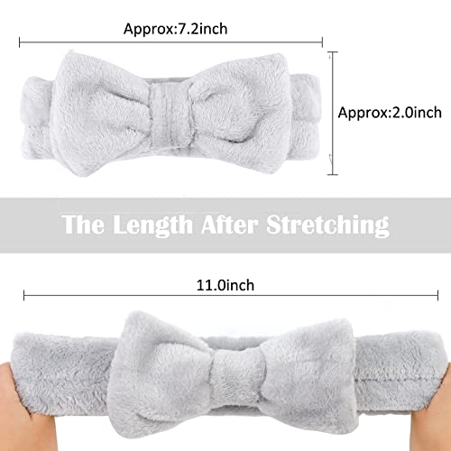 Casoty 6 Pcs Grey Spa Headband, Bow Hair Band, Soft Coral Fleece Makeup Headband, Hair Band for Washing Face, Skincare Headbands for Face Washing Shower Skin Care Yoga