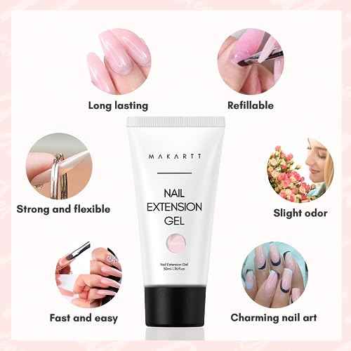 Makartt Poly Nail Gel 50ML Gel Builder for Nails,Light Nude Pink, Gel Nail Extension,Nail Strengthener Hard Gel Color Gel Multifunctional Long-Lasting and Easy to Use for DIY Salon Quality-Peach
