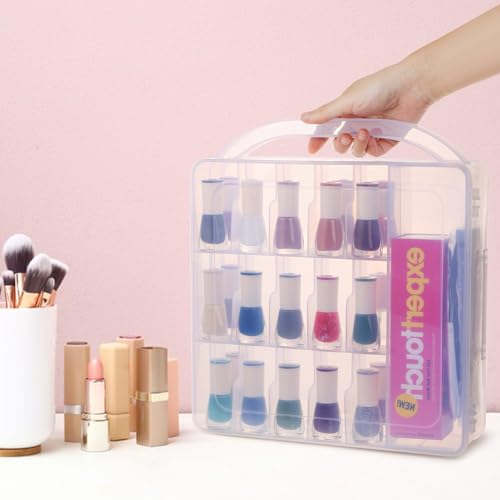 Nail Polish Holder Organizer with Lid and Handle for 30 Bottles (Clear, 11.8 x 11 x 3.15 In)