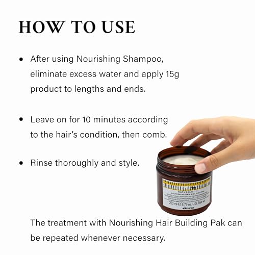 Davines Naturaltech Nourishing Hair Building Pak, Restructuring & Hydrating for Dry & Damaged Hair - With Vegetal Keratin - Deep Repair Mask for Damaged Strands, 8.45 Fl Oz