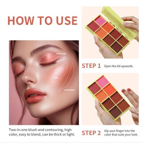 8-Color Cream Blush Palette - Waterproof, Buildable