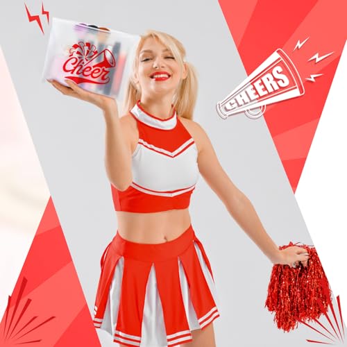 Sunnyray 60 Pcs Cheer Team Gifts Bulk Cosmetic Makeup Bags for Cheerleader Sport Team Inspirational EVA Bag Women Makeup Toiletry Bags Pouch with Zipper(Red)