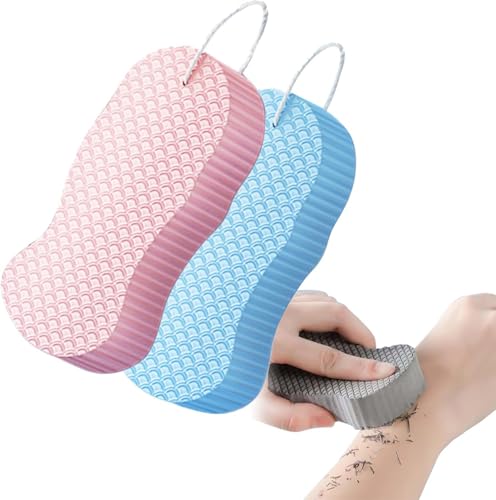 MOZUGESI Blue & Pink Super Soft Exfoliating Bath Sponge Set for Adults, Reusable Body Scrubber