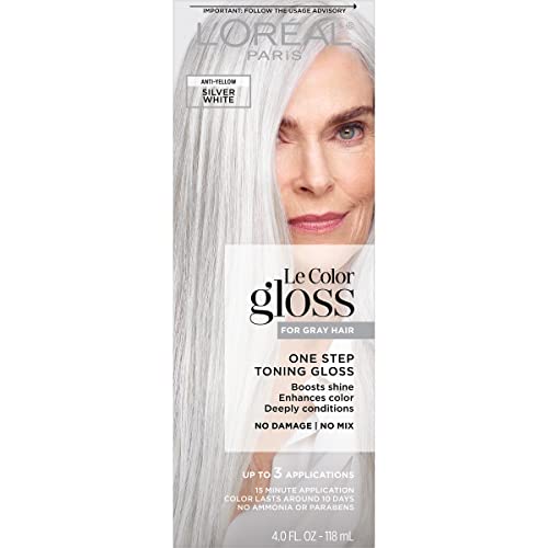 L¡¯Oreal Paris Le Color Gloss One Step Toning Gloss, In-Shower Hair Toner with Deep Conditioning Treatment Formula for Gray Hair, Silver White, 1 Kit