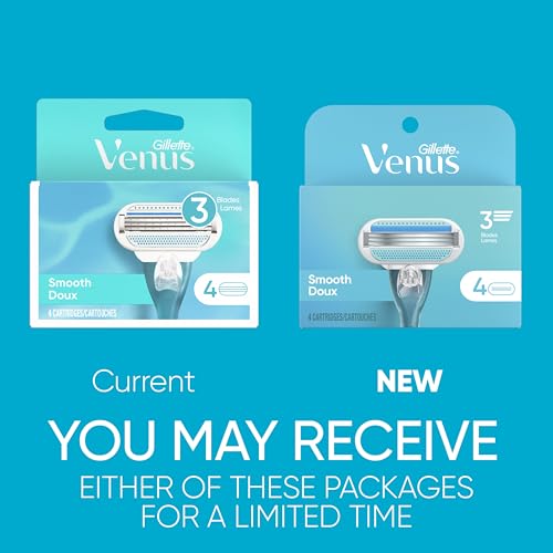 Venus Women's 3-Blade Razor Refills - 4 Count for Smooth Shaving