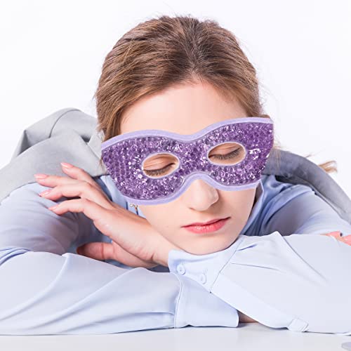 Jakuva 2PCS Cooling Eye Mask Sleeping Mask, Ice Eye Mask & Cold Eye Packs & Heat Cold Compress Pack Eye Spa Pad for Puffy Eyes,Puffiness,Headache,Stress Relief (Pink&Purple)