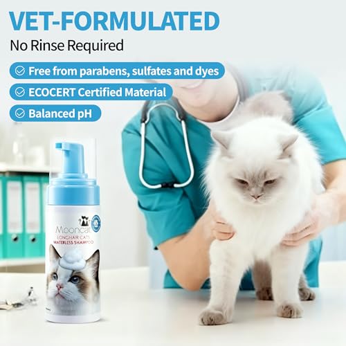 Mooncat Waterless Cat Shampoo Foam for Long-Haired Cats - Detangling, No Rinse