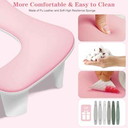 Two Hands Arm Rest for Nails Tech U-Shape Nail Hand Pillow with 6Pcs Nail Files Professional Portable Nail Stand Hand Rest Leather Manicure Rest Stand Salon Manicurist Essentials (Pink)