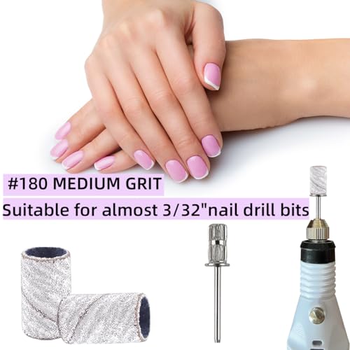 180-Grit White Nail Drill Sanding Bands Set - 100 Pcs with Mandrel, Fine Grit for Acrylic Nails - Variation of THIS listing