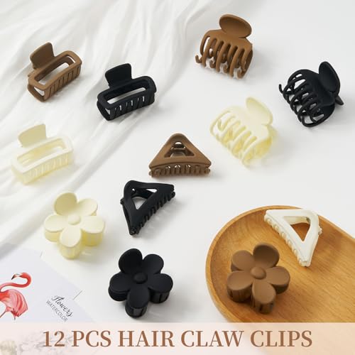 Medium Claw Hair Clips Set, 12 Pack Non-Slip Matte Clips