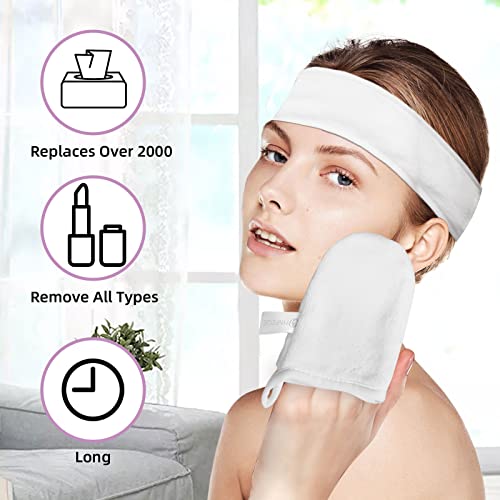 Makeup Remover Cloths Set for Face,4PCS Reusable Makeup Remover Pads Soft Microfiber Facial Cleansing Cloths,Makeup Spa Headband for Washing Face Soft Women Hair Band