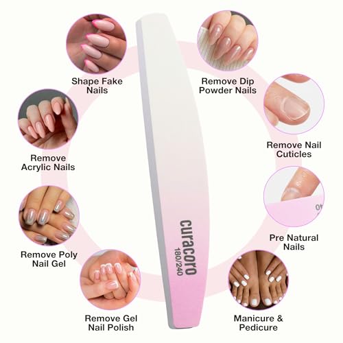 Curacoro 10Pcs Half-Moon Nail File Dual-Sided 180/240 Grit