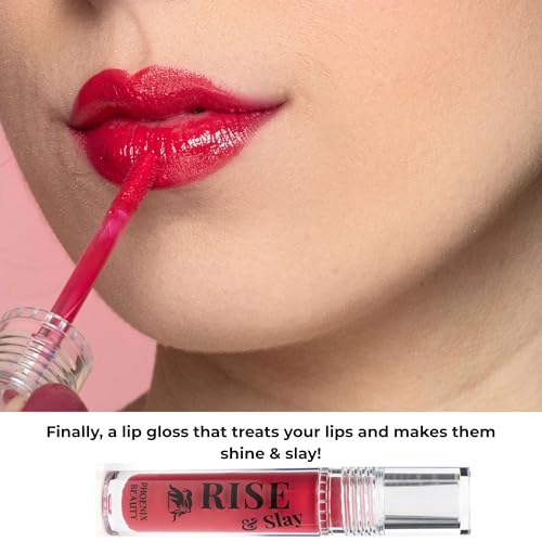 Magenta Lip Gloss ? Phoenix Beauty Rise & Slay Power Gloss | Pomtini Raspberry Tint with Hyaluronic Acid, Jojoba & Castor Oil | High-Pigment, Non-Sticky Hydrating Shine (4.5ml)