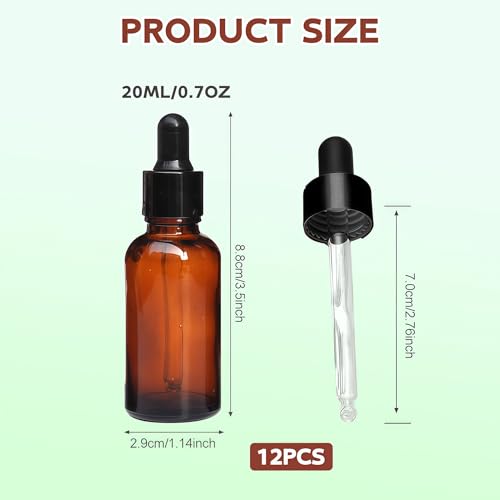 12PCS 20ml Amber Glass Dropper Bottles with Black Caps