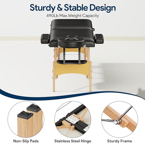 Brelley Portable Massage Table Wooden 2-Fold Adjustable