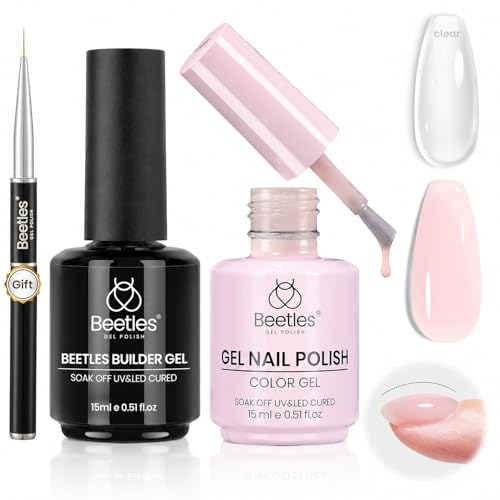 Beetles Builder Gel Clear & Milky Pink Nail Polish with Art Brush - Variation A
