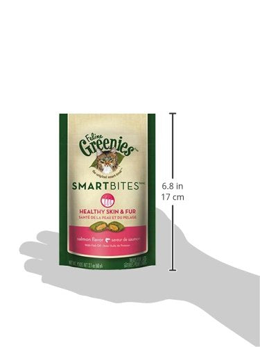 Greenies Feline Smartbites Skin & Fur Crunchy and Soft Natural Cat Treats, Salmon Flavor, 2.1 oz. Pack