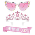 Birthday Queen 3-Piece Set: Crown, Sash & Pink Heart Glasses