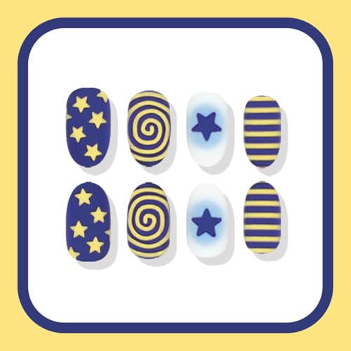 Star Press on Nails Medium Oval Matte 24Pcs Reusable Fake Nails