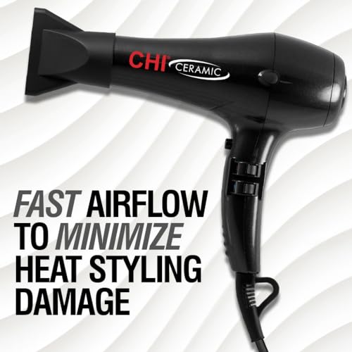 CHI Ceramic 1875 Watt Hair Dryer, Includes A Concentrated Nozzle, Quick-Drying, Reduces Frizz & Increases Shine, Jett Black