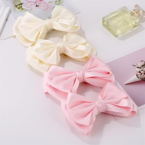 ZOLYCO Large Big 6 Inch Hair Bows for Girls Thick Ribbon Boutique Alligator Clips Hair Accessories for Baby Girls Toddlers Kids Teens 2 PCS (Beige)