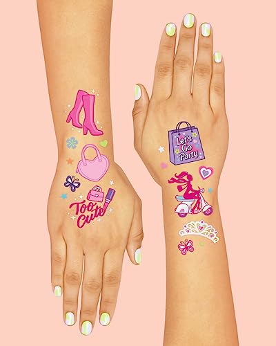 84 Pink Party Temporary Tattoos - Birthday Party Supplies