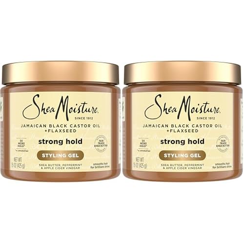 SheaMoisture Strong Hold Styling Gel+Flaxseed Jamaican Black Castor Oil Gives Controlled Style,Infused With Castor Seed Oil,SheaButter & Indulgent Scent ParabenFree AntiFrizz Hair Gel 15oz (Pack of 2)