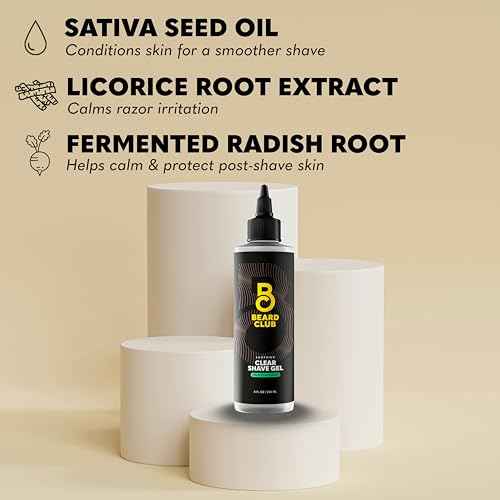 Beard Club Premium Shaving Gel for Men ? Hydrating Mens Shave Cream for Sensitive Skin ? Cedar Scent Precise Line Ups & Smooth Shaving ? Clear Shave Gel for Men ? Cooling Sensation ? Sativa Seed 8oz