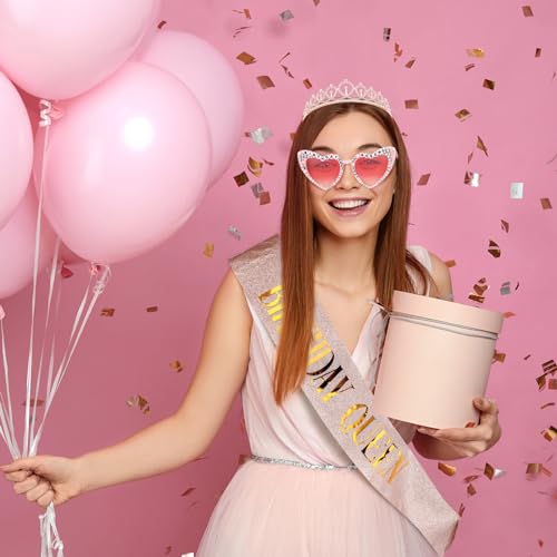 Birthday Queen Sash Set with Rhinestone Tiara & Glasses