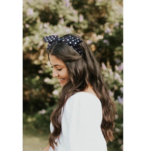 Deghew Black Polka Dot Bow Headband for Women & Girls - 1 Pack, Retro Halloween Costume Accessory