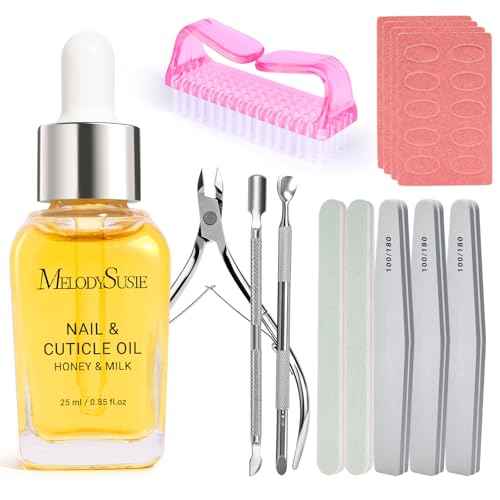 MelodySusie 14PCS Manicure Tools Kit Nail Care Kit with Nail file,Cuticle Trimmer and Pusher,Mini Sandpaper,Nail Brush and Cuticle Oil 25ML