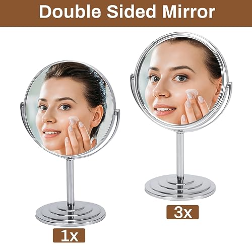 7 Inch Makeup Mirror with 1x 3x Magnification, 360° Rotation