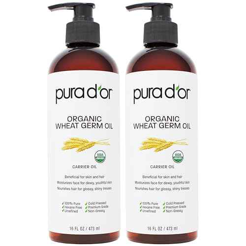 PURA D'OR ORGANIC Wheat Germ Oil (16 Oz x2 = 32 Oz) 100% Pure & Natural USDA Certified Cold Pressed Carrier Oil - Vitamin E Rich, Moisturizing & Nourishing Anti-Aging Properties - Healthy Hair Growth