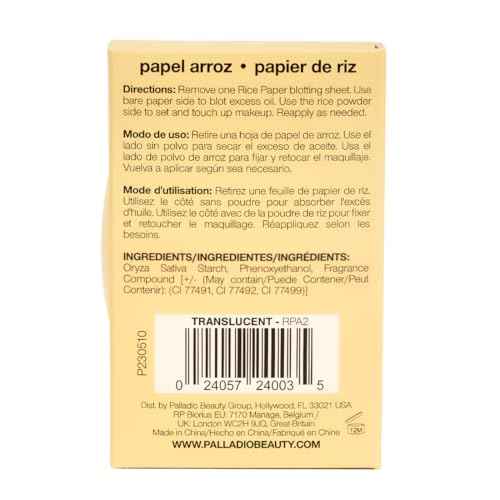 Palladio Rice Paper Facial Tissues for Oily Skin, Face Blotting Sheets Made from Natural Rice, Oil Absorbing Paper with Rice Powder, 2 Sided, Instant Results, Translucent, 40 Count, Pack of 1