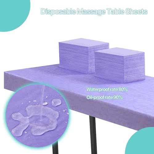 Disposable Bed Sheets for Massage Table 100 Pcs 31" x 71" Waterproof Massage Table Sheets Soft Non Woven Fabric SPA Massage Table Bed Cover Breathable for Beauty Tattoos Waxing Travel (Purple)