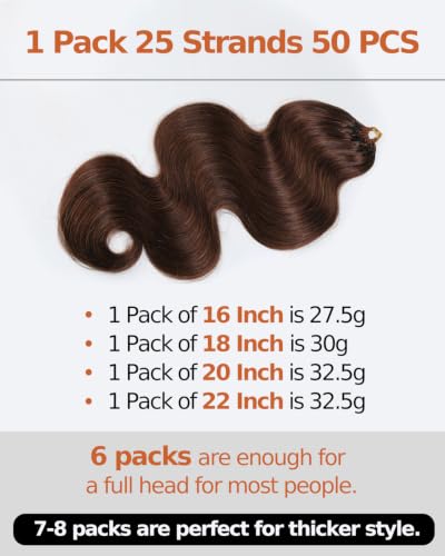 BEEOS Body Wave Remy Human Crochet Hair #4 Brown 22 Inch