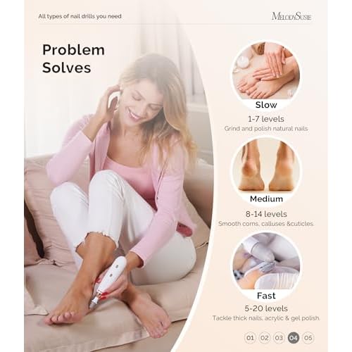 MelodySusie Professional Manicure Pedicure Kit, Cordless 8-in-1 Electric Nail Drill with 20 Speeds, Rechargeable E-File for Thick Nails & Cuticles, Ideal Foot Care for Women Men-PC650E