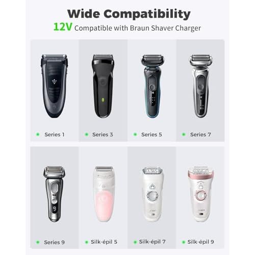 12V Charger Cable Compatible with Braun Shaver Series S3 S5 S6 S7 S8 S9, Beard Trimmer and Epilator Silk-?pil 9 7 5 Wet & Dry Electric Razor Charging Cord for 3 5 6 7 8 9 Pro Pro+