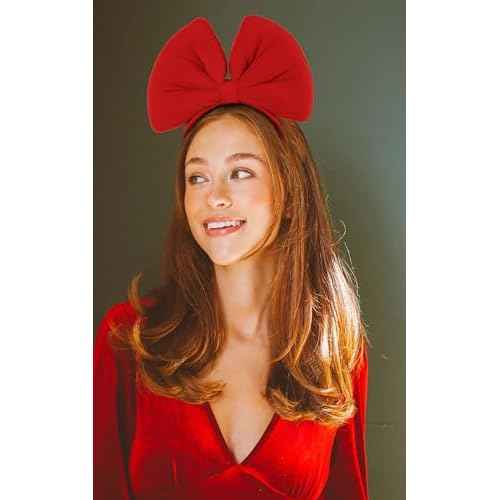 WOVOWOVO Extra Large Bow Headband for Women Girls Big Bow Hairband Cute Red Bow Head Band Mouse Ear Hair Band Accessory