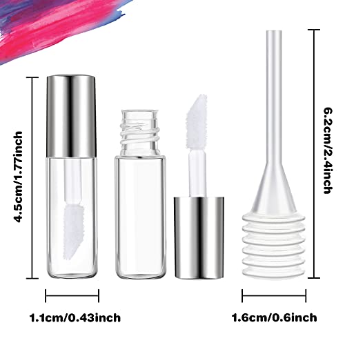 Patelai 40 Pieces Empty Lip Gloss Tubes Containers Clear Lip Balm Bottle with Rubber Stopper and 2 Pieces Funnels for Women DIY Makeup Lip Samples(1.2 ml,Gold, Rose Gold, Black, Silver)