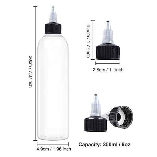 6 Pcs 8oz Plastic Squeeze Bottles with Twist Top Cap, 250ml Clear Dispensing Bottles, Empty Squirt Bottle for Liquids, Sauces, Arts, Crafts, Travel