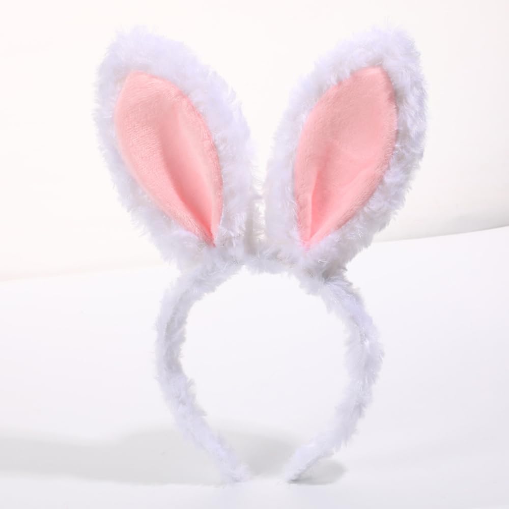 Xansema Women Girls Plush Bunny Headband Cute Rabbit Ear Hairband Halloween Cosplay Costume Party Headwear (A-Pink)