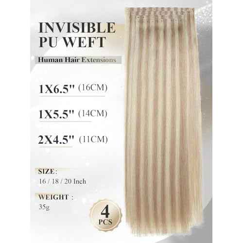 Invisible Hole Weft Human Hair Extensions No Tape In Hair Extensions Seamless Weft Extensions With Micro Beads Real Human Hair Ash Blonde 18/613 Reusable Microring Hair Extensions (35g 4Pcs,20 Inch)