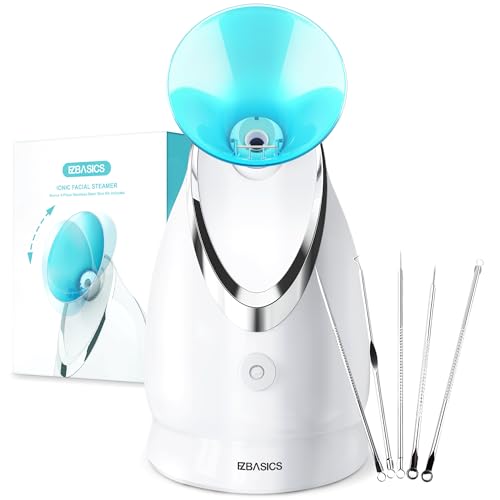 EZBASICS Nano Ionic Facial Steamer Warm Mist Face Spa with 5-Piece Skin Kit