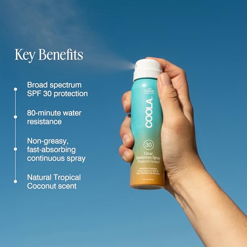 COOLA Organic Sunscreen SPF 30 Sunblock Spray, Dermatologist Tested Skin Care for Daily Protection, Vegan and Gluten Free, Tropical Coconut