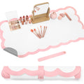 Makeup Mat for Vanity Scalloped Makeup Mat Dual-sided Dressing Table Pad Waterproof Mouse Pads for Dressing Desk Desktop Table(Pink Edge)