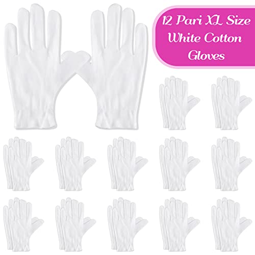 PAXCOO 12 Pairs XL White Cotton Gloves for Moisturizing & Spa