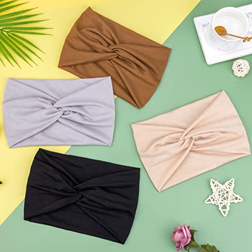 DRESHOW 4-Pack Turban Headbands for Women - Wide Head Wraps