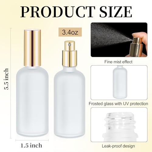 32 Pcs Glass Spray Bottle - Empty Frosted Reusable Perfume Bottle Cosmetic Container With Fine Mist Sprayer Pump for Travel Face Body Sprays (Light Gold)