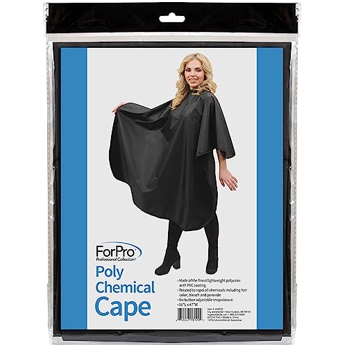 ForPro Professional Collection Poly Chemical Cape, Professional Hair Salon Styling Cape with Adjustable Snap Closure, Black, 58" L x 47" W